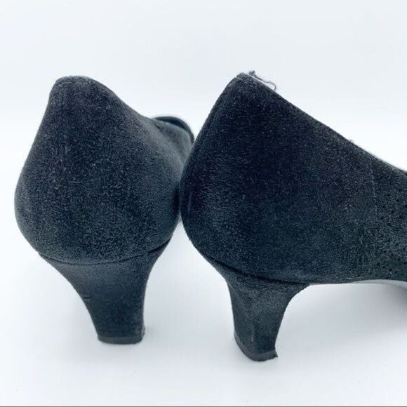 Stuart Weitzman Vintage Perforated Black Suede Heeled Loafers Sz 7 Work Office C - Picture 6 of 12